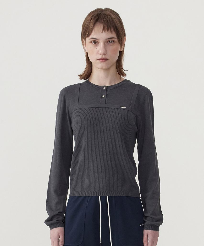 COVERNAT WOMAN Layered Round Neck Knit Charcoal
