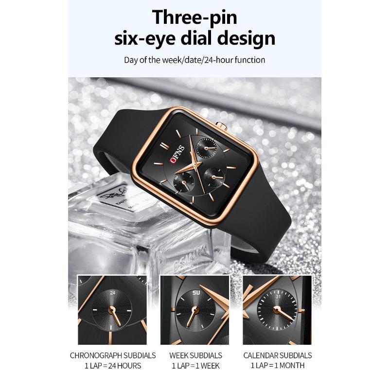 Fashion Women Men Watches Silicone Strap Creative Quartz Watch Square Watch Multi-function Clocks Wristwatch Gift