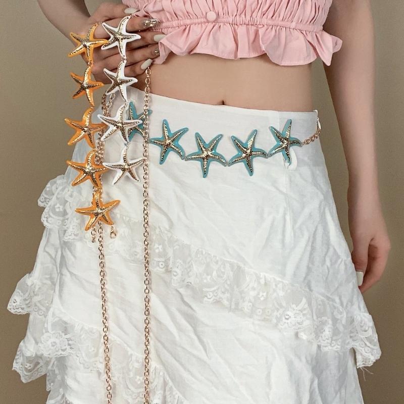 Bohemian Starfishes Waist Chain With Mixed Materials For Beach Vacation Outfits Summer Resort Accessory Stylish Adjustable Hip Belt