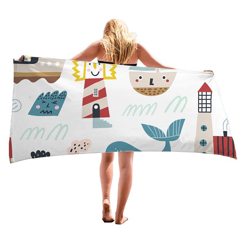 Cartoon Ship Sailor Series digital-printed polyester Superfine fiber double-sided fleece Beach vacation bath towel, beach towel