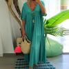 Womens Oversized Cotton Linen Maxi Dresses Summer Beach V Neck Casual Loose Baggy Flowy Floor Length Long Dress