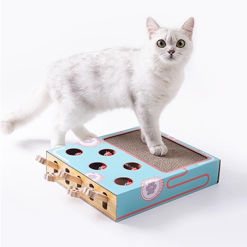 Five-Hole Cat Scratcher & Teaser with Corrugated Paper for Claw Grinding