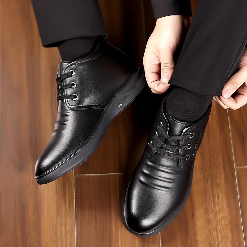 New Winter Warm Men's Shoes, Genuine Leather Upper, Wool Lining, Anti-Slip Rubber Sole, Casual Outdoor Daily Fashion Proof Shoes