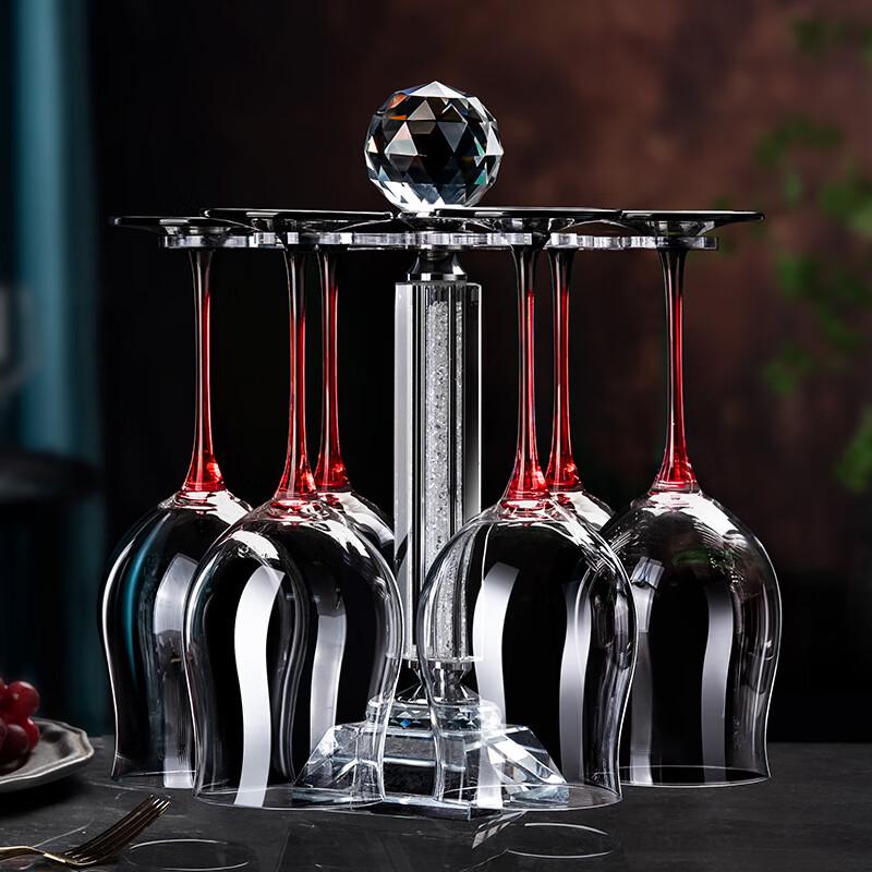 OLOEY Red Rose Wine Glass Set with Rotating Rack