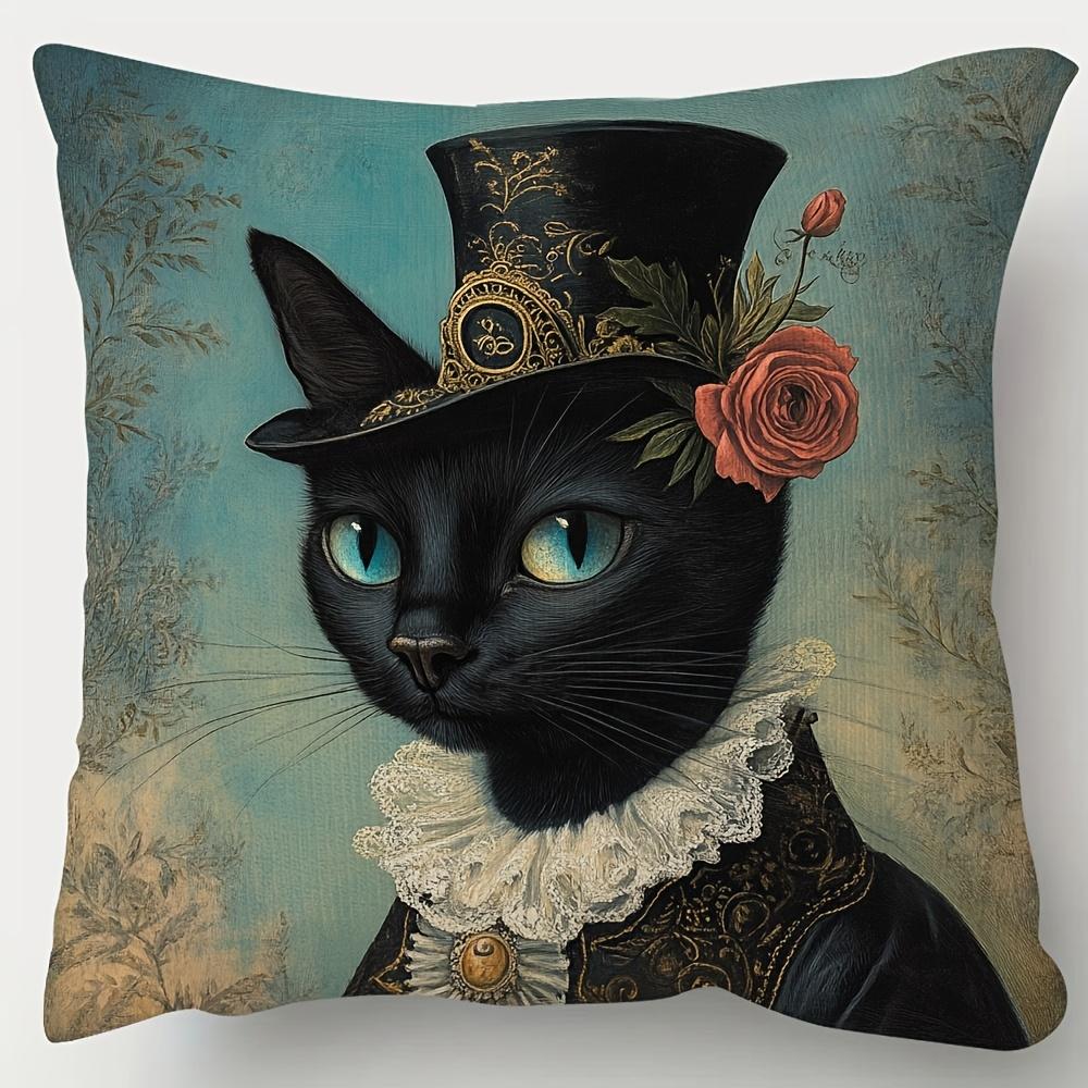 1pc Victorian Cat Pillowcase Suitable for Sofa, Living Room, Bedroom - Victorian Style Cat Print with Zipper Closure, Polyester Fabric, Traditional De