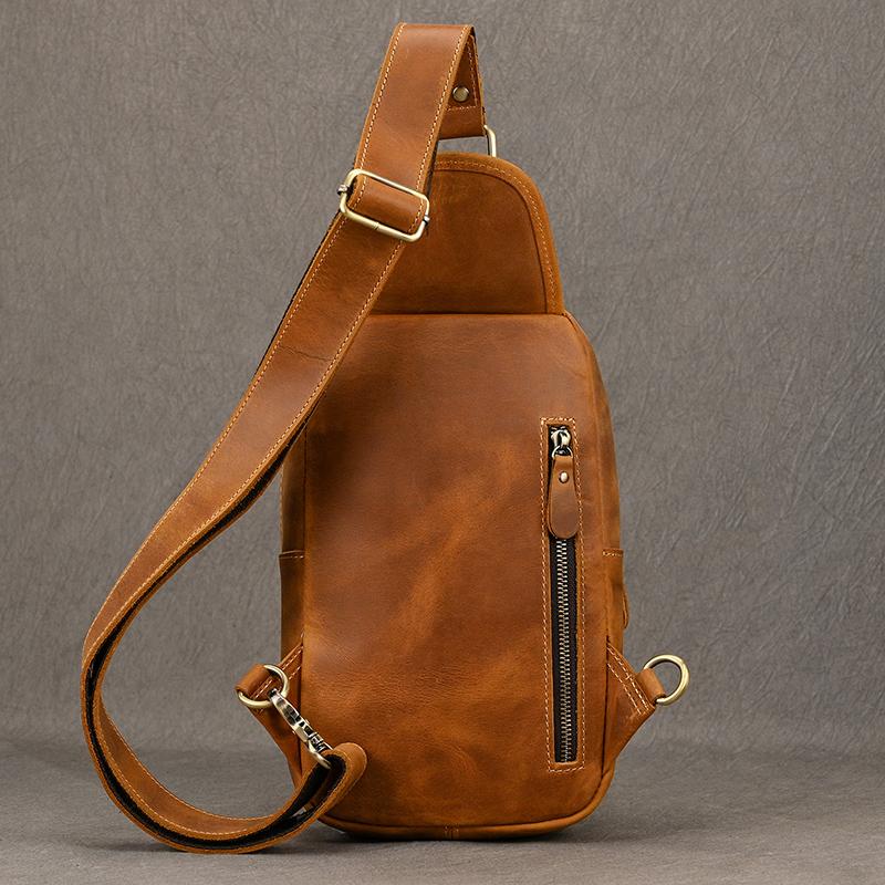 Crazy Horse Leather Men Chest Bag Casual Top Layer Cowhide New Pattern Men's Crossbody Bag Single Shoulder Bagpack Male Designer