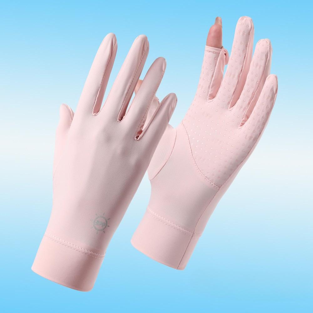 Sunscreen Gloves for Summer Women's Outdoor Anti UV Rays and Anti Slip Two Finger Thin Driving Touch Screen Cool Ice Silk Gloves