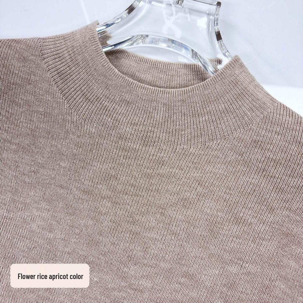 Women's Cotton Cocoon Half-High Collar Knitwear - Slim Fit Solid Color Base Layer Top (Spring/Autumn 2026)