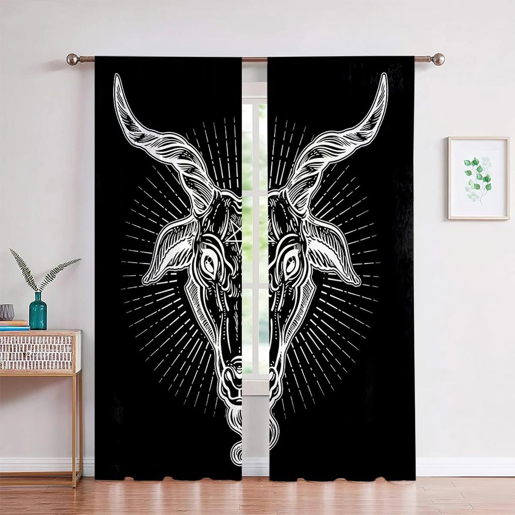 Retro Pattern Curtains Personalized Luxury Rune Shield 3D Printing Curtain Rod Pocket Decorative Curtains Bedroom Living Room