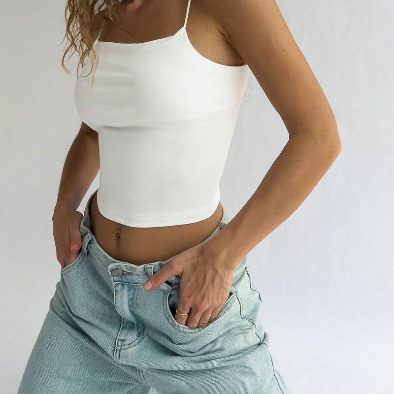 Cross-Border Internet Celebrity Pure Color Spaghetti Strap Flat Tube Top Ice Silk Sling Slim Looking Sexy Short All-Match Vest