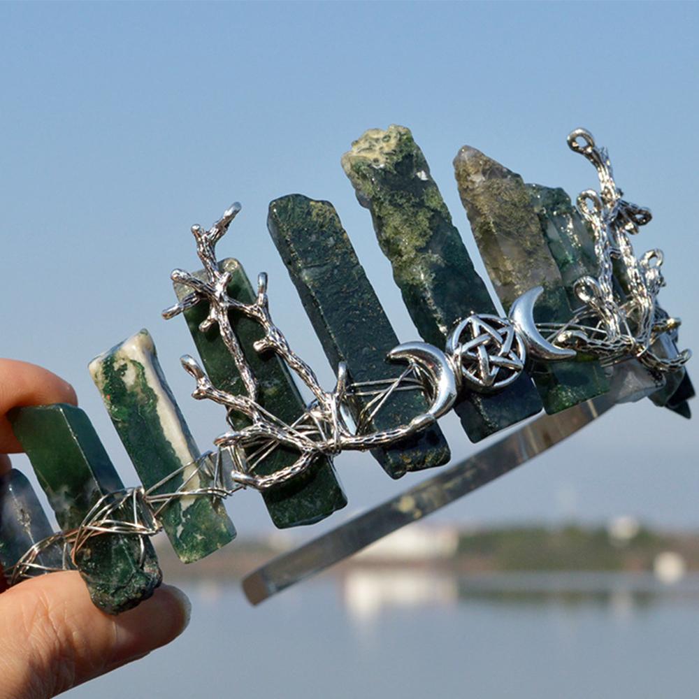 High Quality Witch Crown Silver Color Moon Star Hair Accessories Handmade Headband Crystal Quartz Tiara Jewelry Gifts