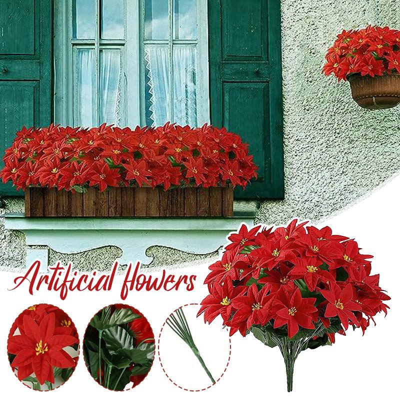 1 větvička umělé vánoční květiny 7 hlav červené umělé vánoční hvězdy Nádherná vánoční květinová kytice pro domácí party dekoraci