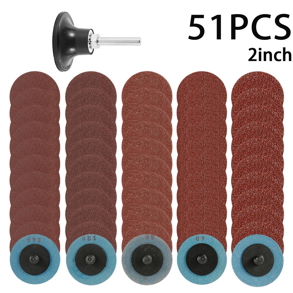 

51PCS Aluminium Oxide Sanding Disc Set Quick Change A/O Sanding Disc for Polishing Deburring Rust Paint 2 Inches