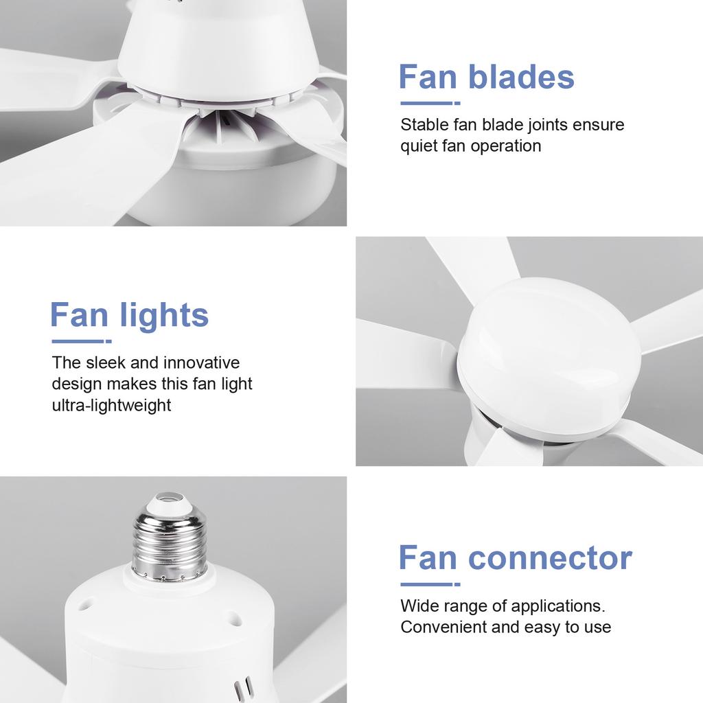 2-in-1 Screw-in Fan Lamp with Remote Control Detachable Fan 3 Speed Adjustable for Bedroom Kitchen Office Home for Living Room