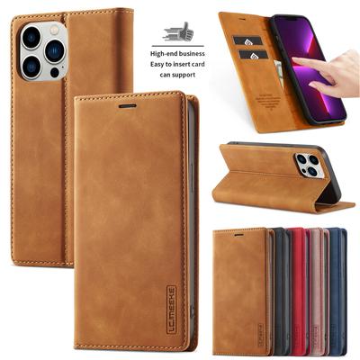 Leather Case for iPhone 15 14 13 12 11 Pro Max XR XS SE 8 7 Plus Mini Matte Magnetic Flip Wallet Card Solt Holder Phone Cover