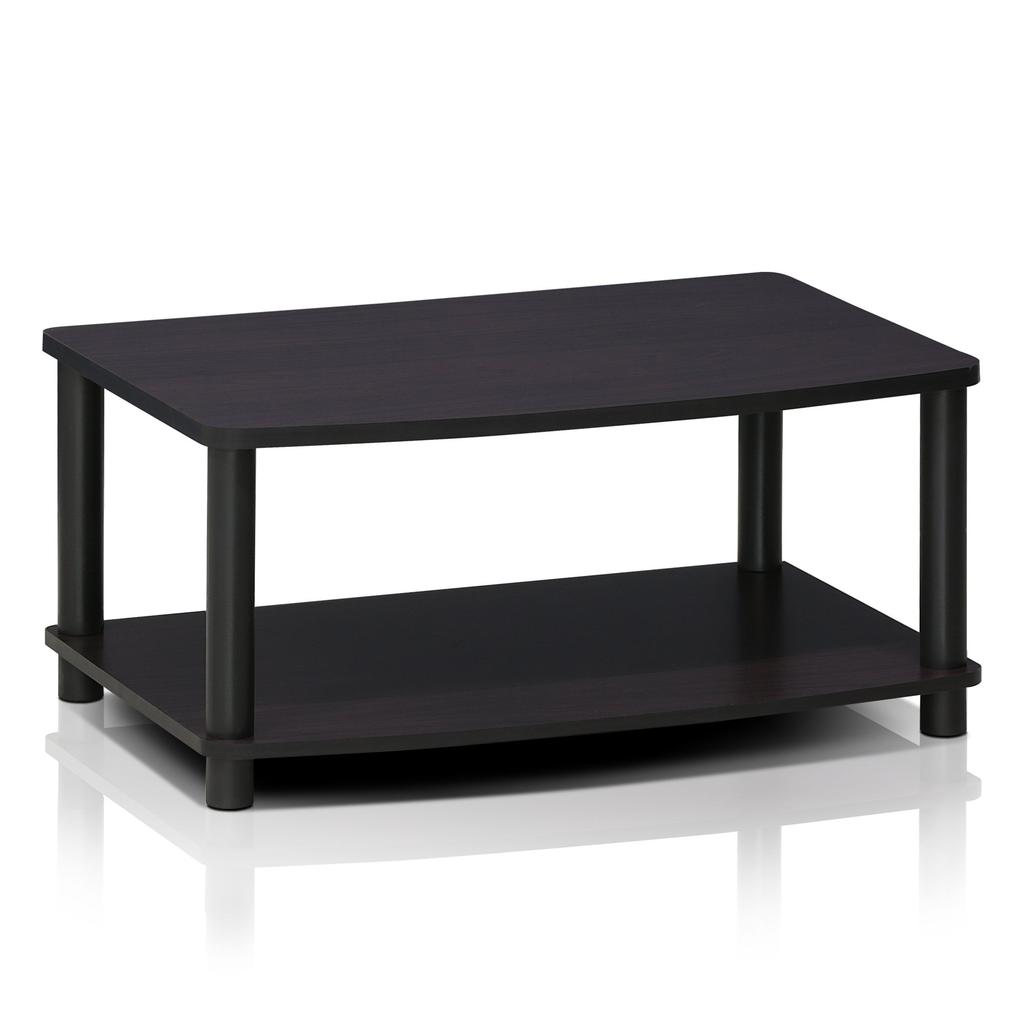 Furinno TV Stand, 2-Tier Height-Adjustable, Dark Walnut Round Pipe, Turn-N-Tube, No Tools Required, Officially Imported from Japan