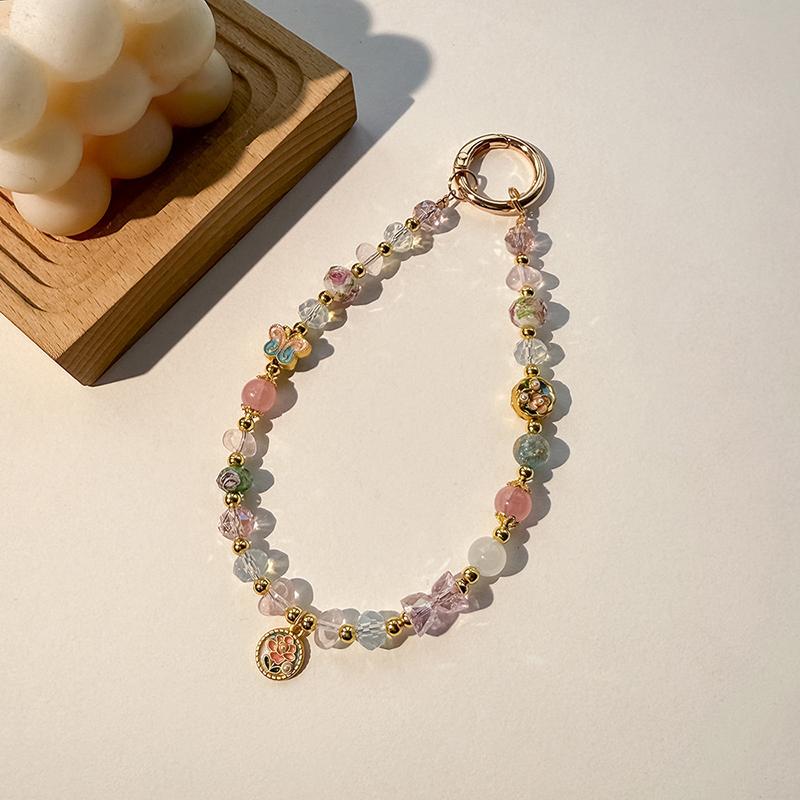 Retro Luxury Beaded Mobile Phone Lanyard Mobile Phone Wrist Strap Phone Short Anti-Lost Chain Exquisite Keychain Pendant