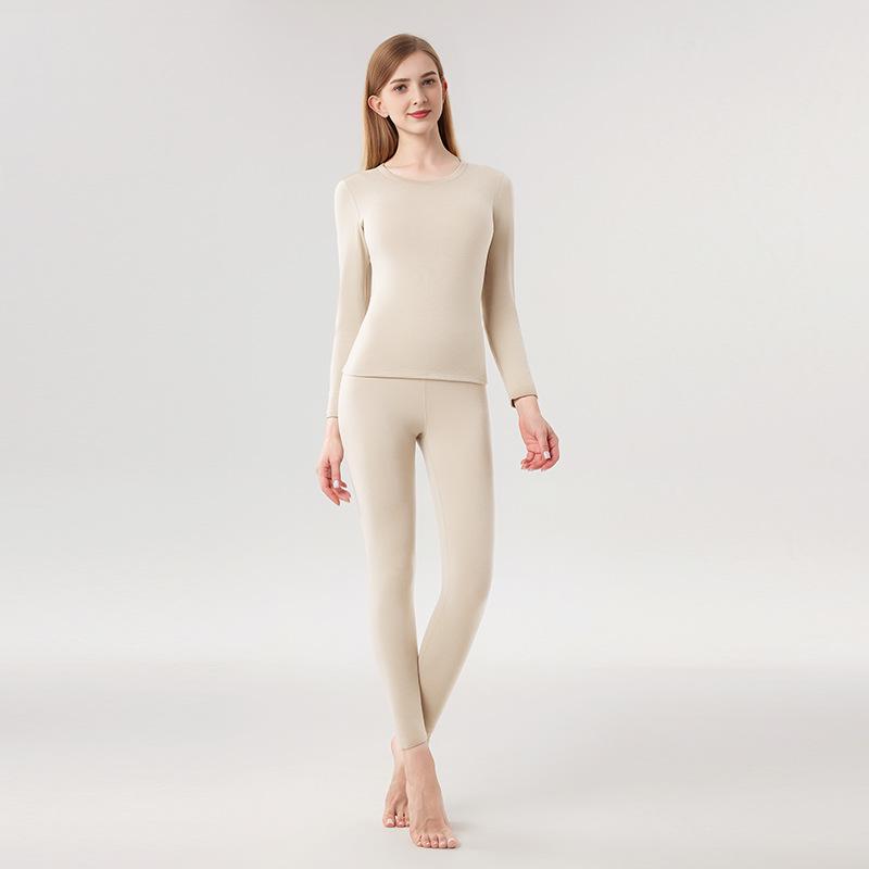 Women's Class A Fleece-Lined Thermal Cashmere Underwear Set - Antibacterial Autumn/Winter Top and Pants.