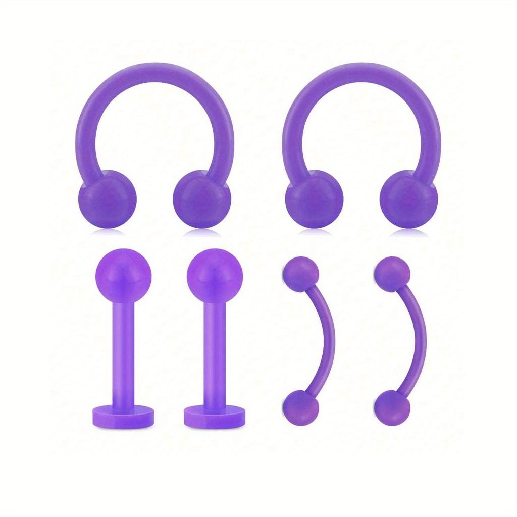 6Pcs UV Rook Multicolor Nose Rings Hoop Earrings Eyebrow Ring Lip Labret Studs Acrylic Flexible Cartilage Ear Piercing Jewelry