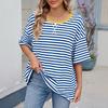 Camiseta de Mujer Holgada Estampado de Rayas Cuello Redondo Manga Corta Camisetas Ajuste Elástico Verano Tops de Manga Larga