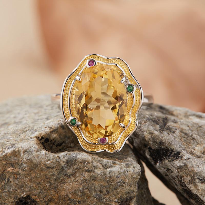 Natural Topaz Citrine Amethyst Ring S925 Sterling Silver Colored Jewelry Xiaohongshu