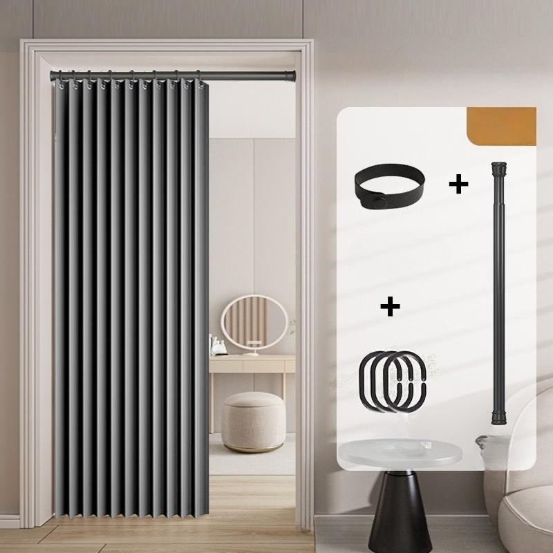 Elegant Bohemian Style Rodless Folding Door Curtain with Stripes  Magnetic Partition for Living Room, Bedroom, Kitchen  Versatile Home Decor