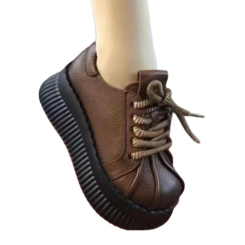 Muffin Thick-soled Casual Big-head Pleated Cotton Boots Women's Winter New Small Height-increasing Velvet Warm Cotton Shoes