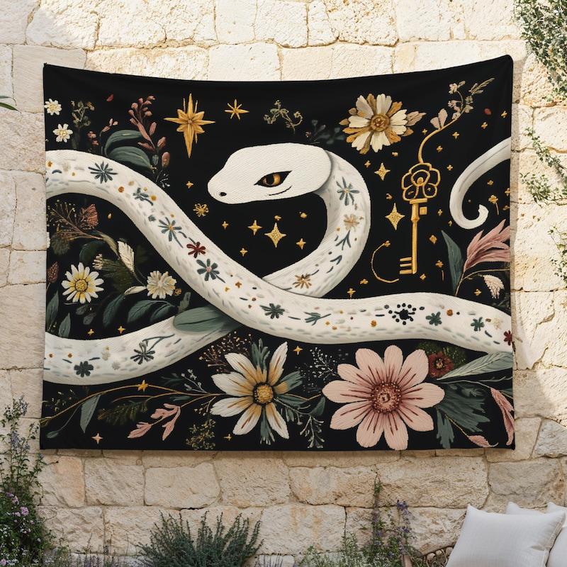 White Snake Tapestry: Snake Magic Art 75x100 чёрный