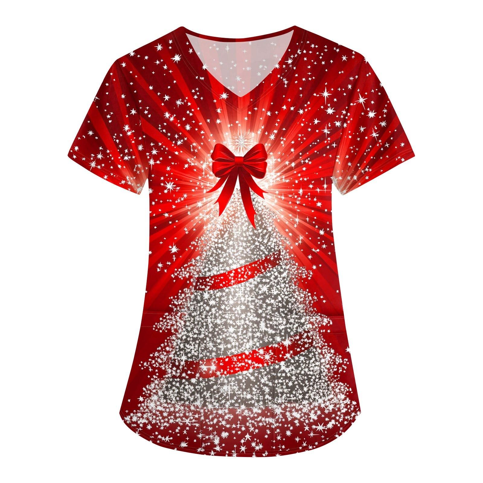 

Женский модный комбинезон с короткими рукавами и V-образным вырезом, с карманами и рождественским принтом XXL красный