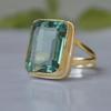 Cushion Cut Green Amethyst Gemstone  925 Sterling Silver Yellow Gold Overlay Ring