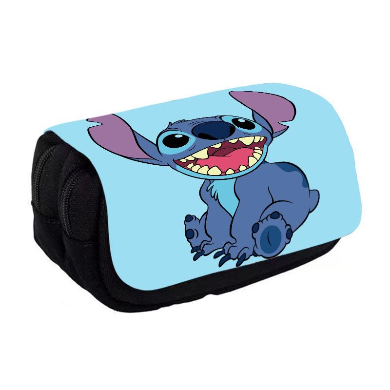 Stitch Cartoon Double Large Capacity Flip Pencil Case Children'S Stationery Box