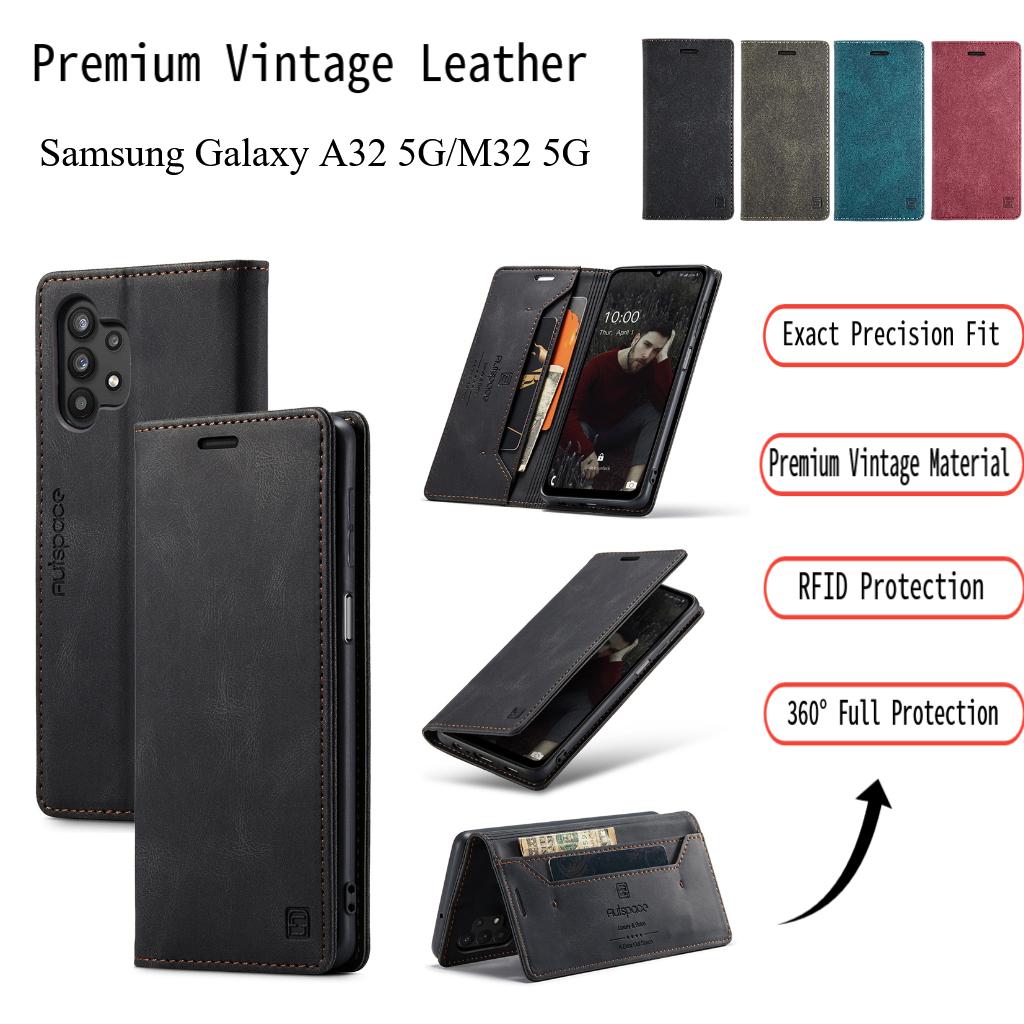 Vintage Leather Wallet Case for Samsung Galaxy A32 5G / M32 5G - RFID Blocking Flip Cover with Card Slots, Shockproof Protective Phone Case (4 Colors)