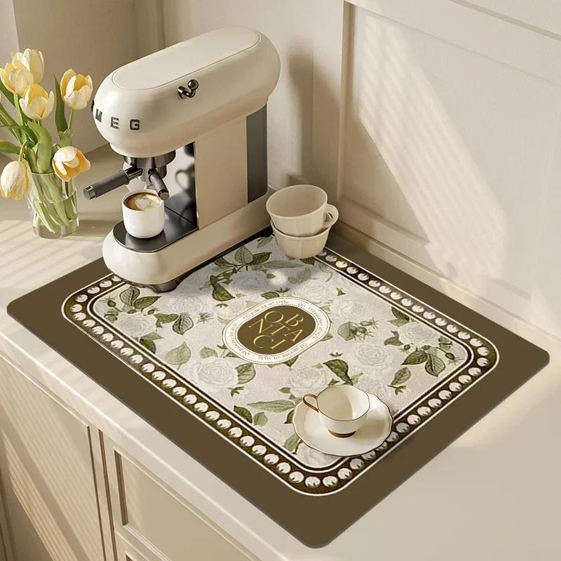 Anti-Slip Dish Drying Mat Super Absorbent Dish Drainer Rack Mats for Kitchen Counter Coffee Bar Mat Accessories for Countertop