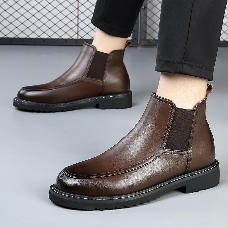 Fashion New men's Chelsea boots Fashionable minimalist British style Outdoor leisure business party Daily office dress Brown shoes