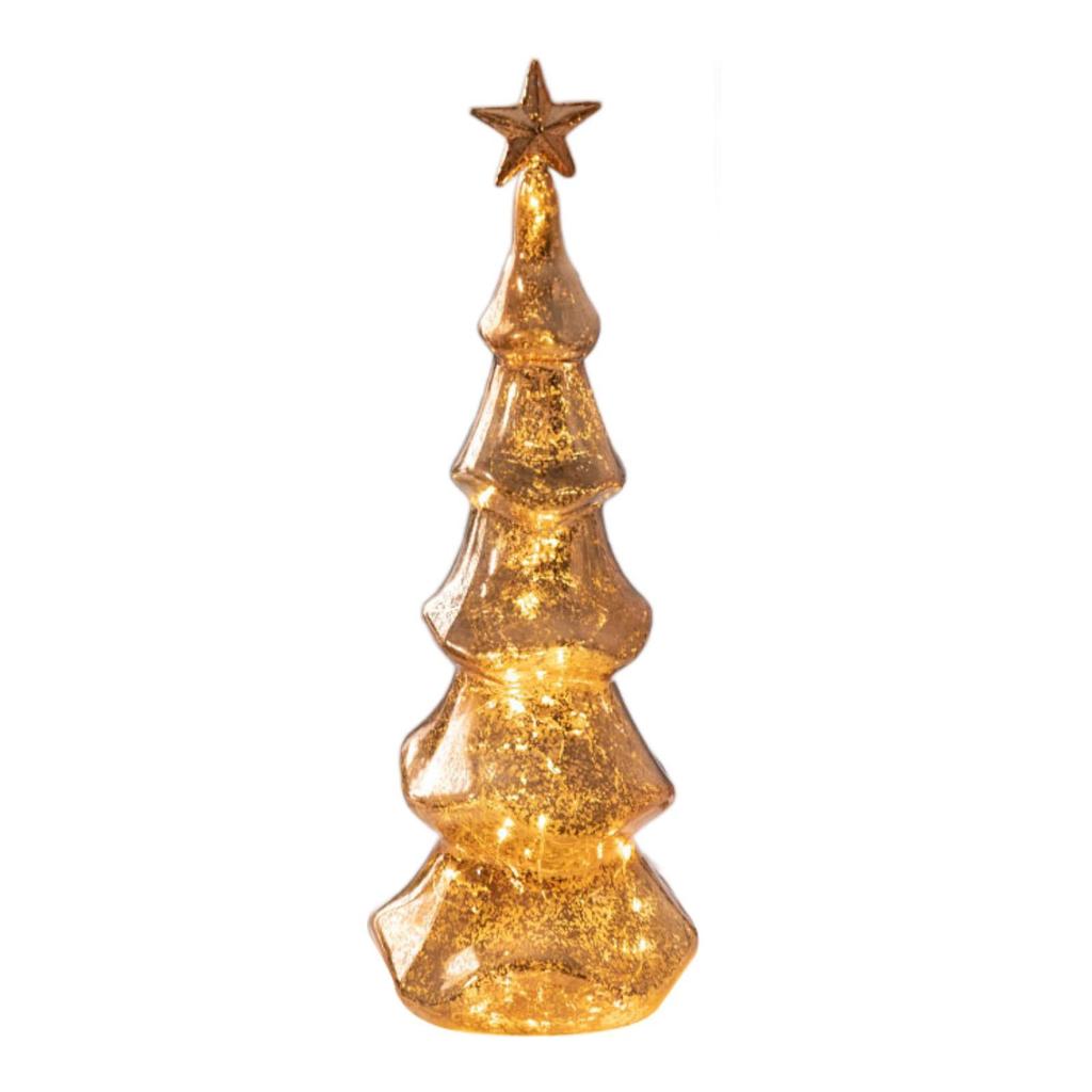 Glass Christmas Tree Figurine Light with LED Light Art Crafts Christmas Decoration for Indoor Holiday Shelf Fireplace Mantel