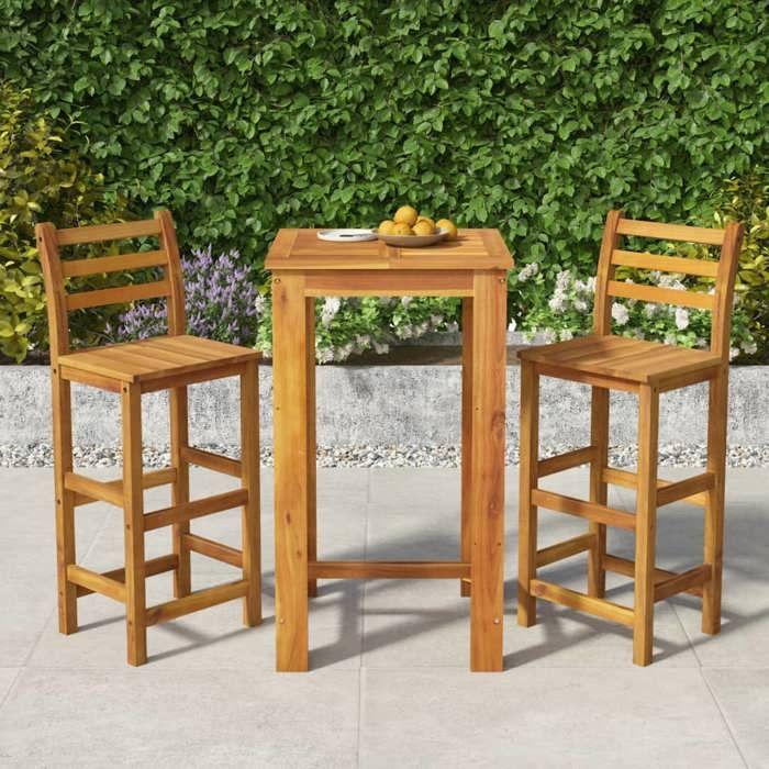 VidaXL Ensemble de Bar de Jardin 3 pcs, Table et Chaises avec Repose-Pieds, Ensemble de Meubles de Terrasse Extérieur, Bois 3154390