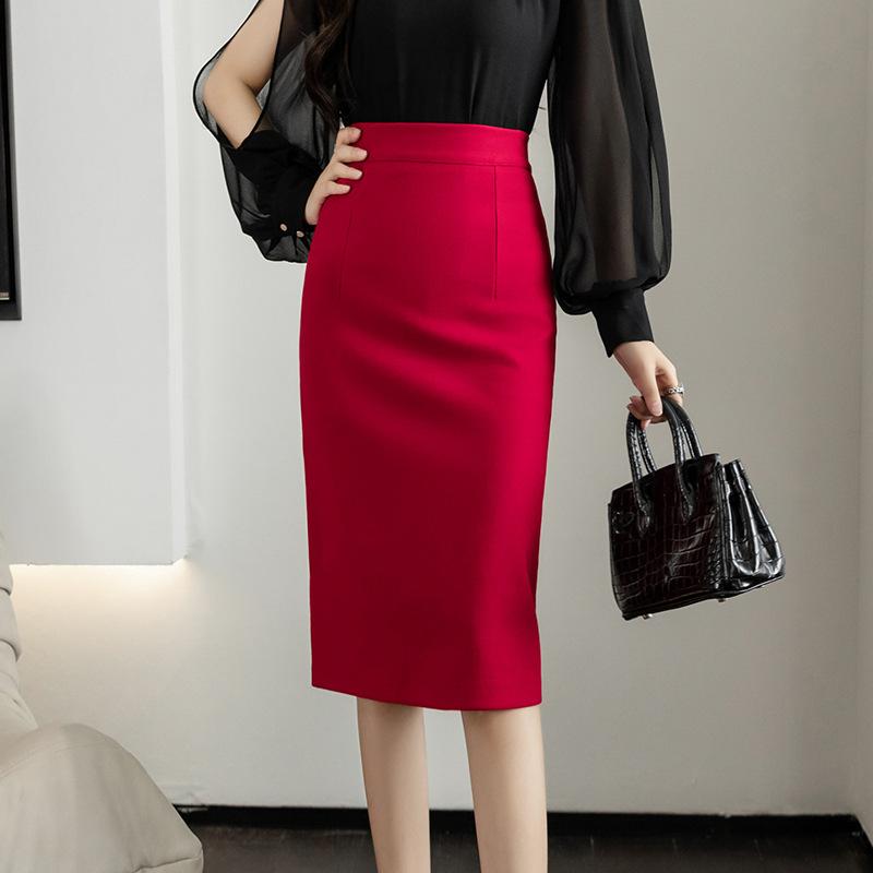 Professional Skirt Spring and Summer Stretch A-line Mid-length Split Hip Skirt Elegant Tight-fitting Slim OL Uniform Skirt