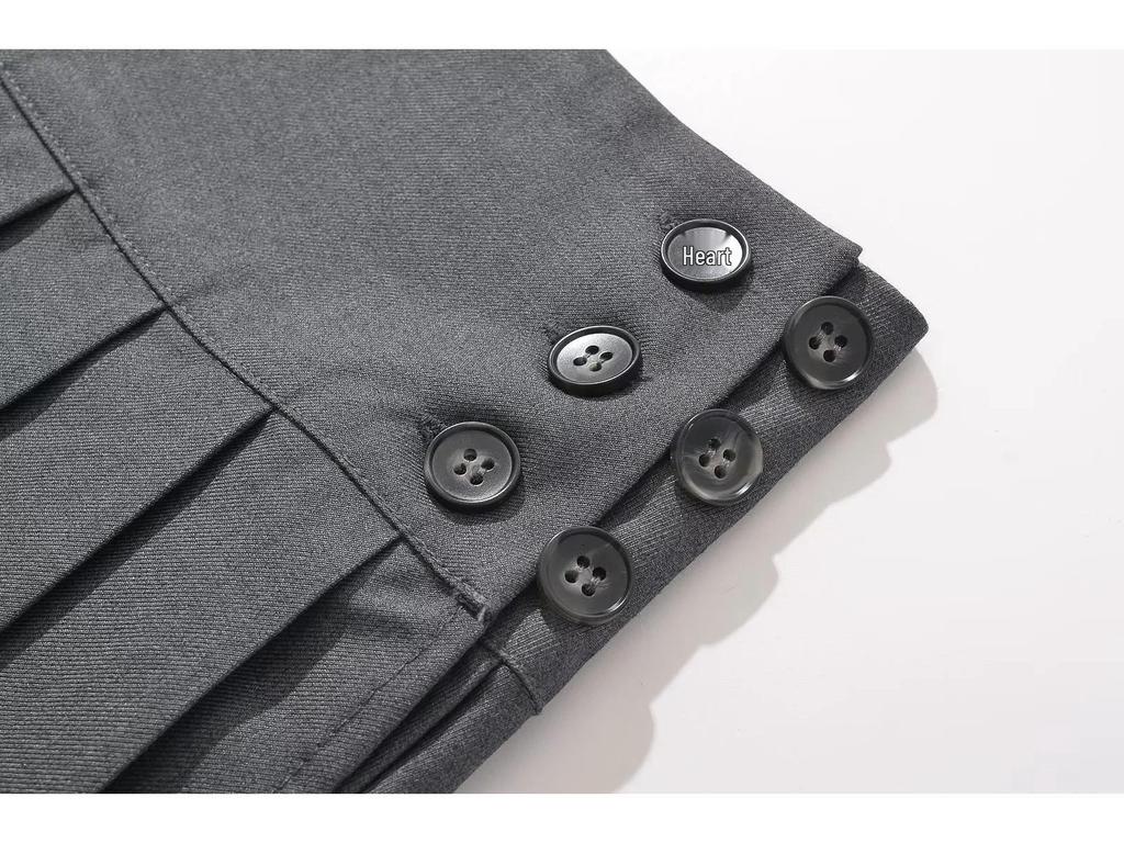 Autumn Chic: Retro A-Line Pleated Mini Skirt with Adjustable Buttons