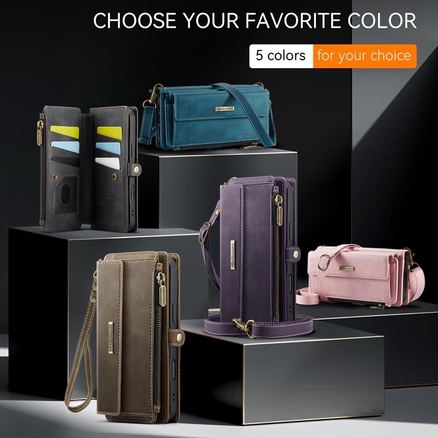 For iPhone/Samsung RFID Blocking Multilayer Wallet Phone Case Purse with 9 Card Slots+Zipper Pocket+Coin Sack Detachable Crossbody Strap + Wrist Strap