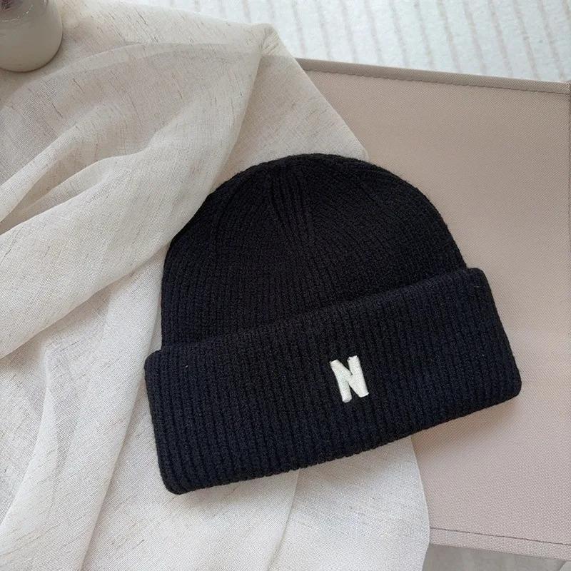 Korean Children's Autumn Winter New N-letter Knitted Hats for Boys Girls Simple Versatile Baby Foreign-style Wool Pullover Hat