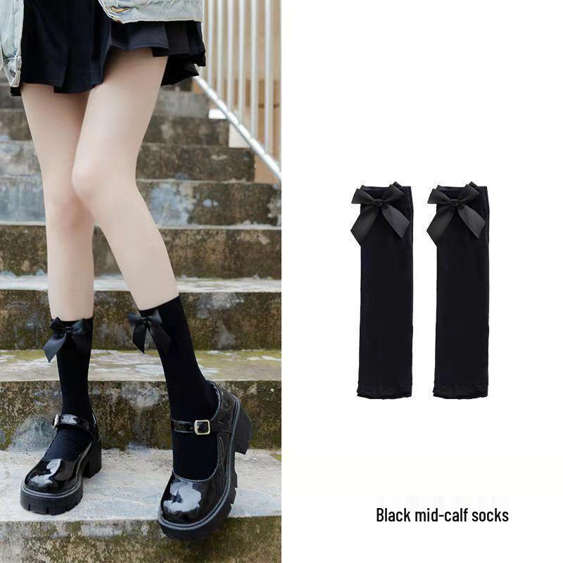 

Spring/Summer 2022 Black & White Japanese Style Mid-Calf High Socks One Size