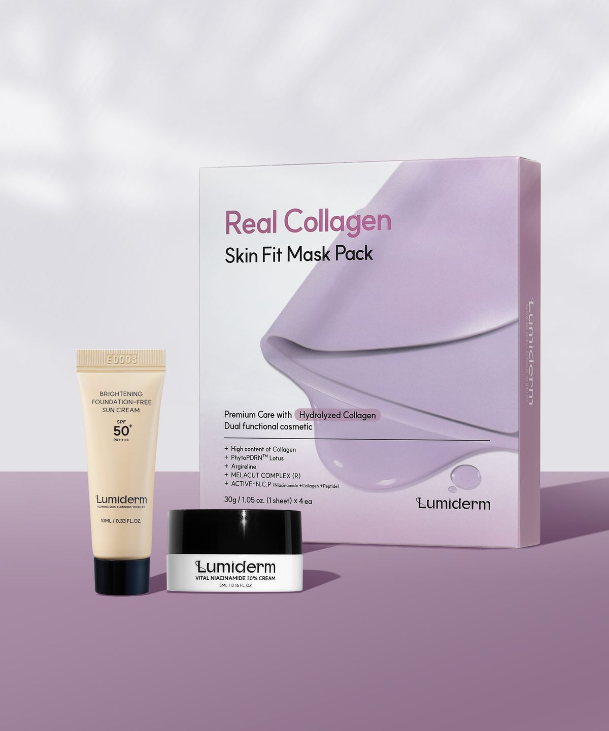 [3-Piece Set] Foundation-Free Sunscreen 10ml + Niacinamide Cream 5ml + Collagen Mask Pack Special Set