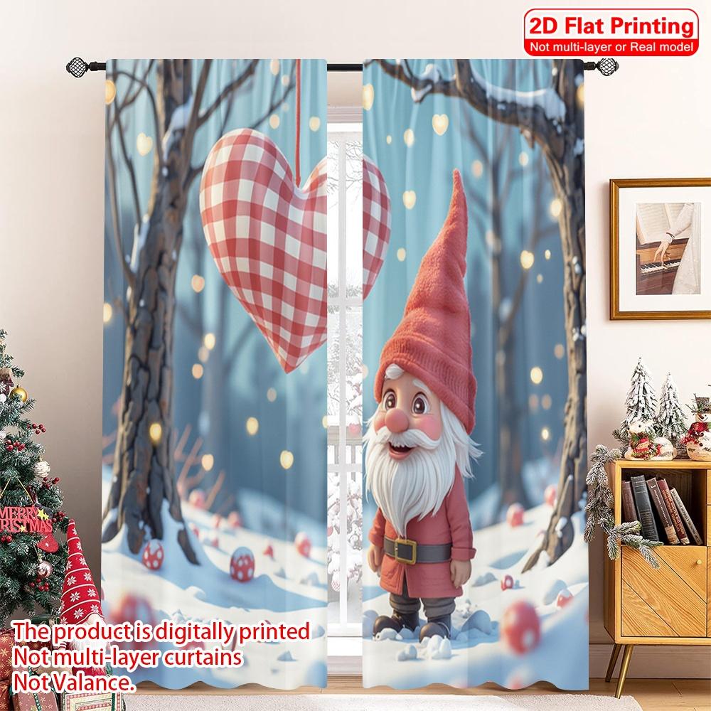 

2pcs 2D flat printing Merry Christmas Popular Curtain Gnome Heart Winter Holiday Romance 100% Polyester Without Electricity 52.50×116.00 CM 2pcs