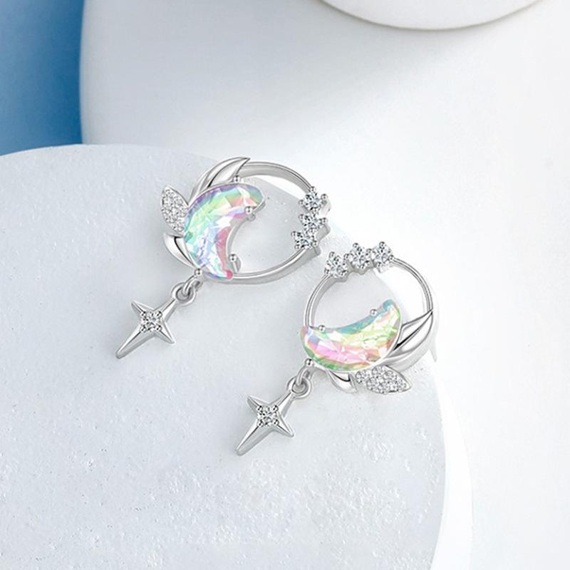 Earrings Fashion Everything Sweet Cool Wind Fashion Diamond Star Moon Earrings Gradient Zircon Starmoon Earrings