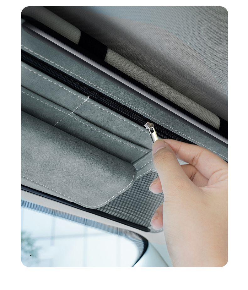 Multi-functional Car Sun Visor Organizer: Glasses Case, Sunglasses Clip, Card Holder, Storage Bag