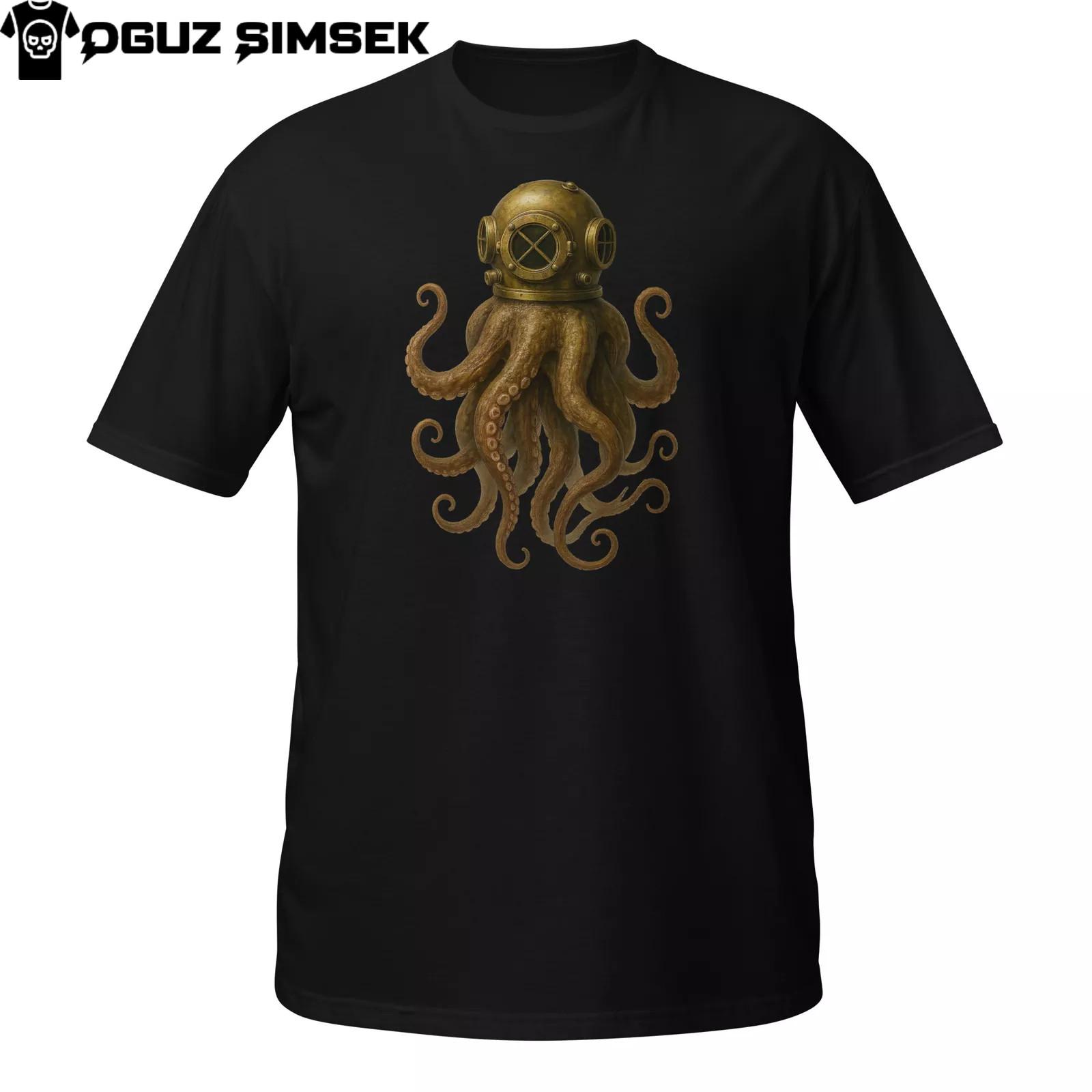 Steampunk Octopus Diver Helmet T-Shirt Mens Womens Tees Top | Nautical Fantasy Printed Graphic Tee S