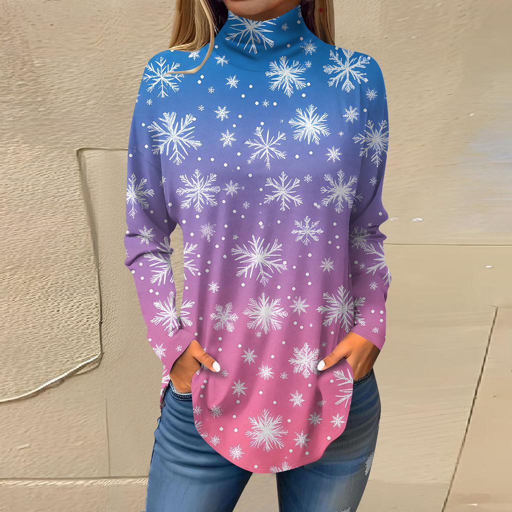 Cămăși de toamnă casual cu mânecă lungă Hanorac cu imprimeu vintage Pulover cu gât înalt