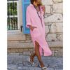 Nuova Lunga Camicia Vestito Casual Larga Spaccata Primavera Estate Donna Taglie Forti Moda Elegante Tasche Monocolore Vestiti da Festa Sottile Abbigliamento da Ufficio Donna