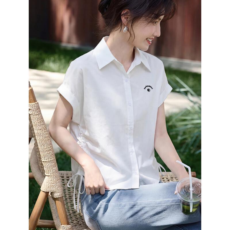 Women s Short Sleeve Versatile Button-Up Shirt L