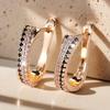 1 Pair of Women'S Golden Oval Double Row Black and White Earrings | 14K Golden Plated, Copper with Synthetic Zirconia, Fashionable and Super Bright